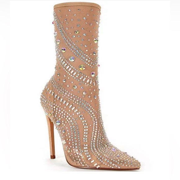 None Shoes - Azalea Wang Opry Embellished Sheer High Ankle Boots